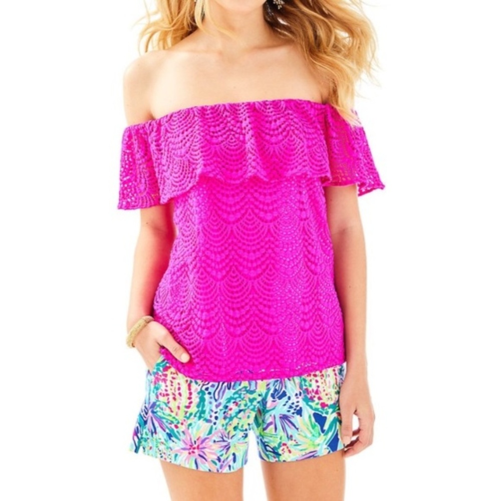 Lilly Pulitzer La Fortuna Lace Off Shoulder Top